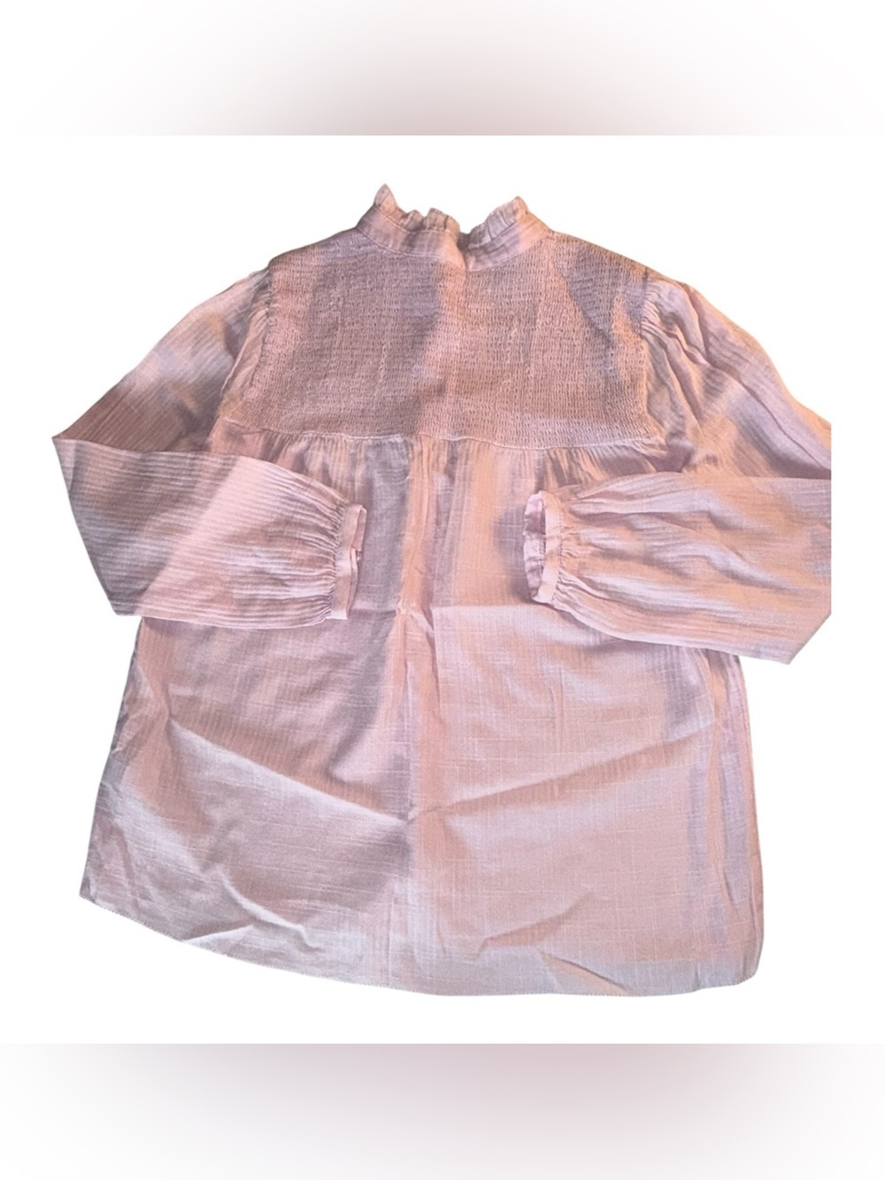 J.Crew NWT Pink Smocked Ruffle Neck Cotton Blouse XS Long Sleeve Boho Top - Picture 6 of 12